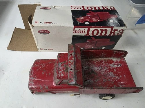 1960s Vintage Tonka All Red Dump Truck Mini Pressed Steel Original Box