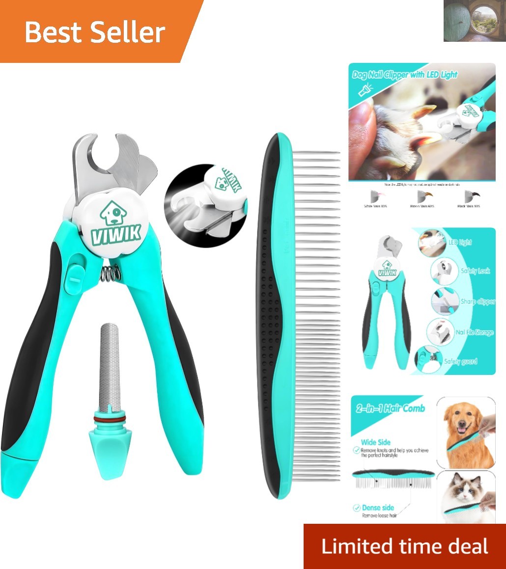 LED Illuminated Stainless Steel Pet Nail Trimmer with Nail File