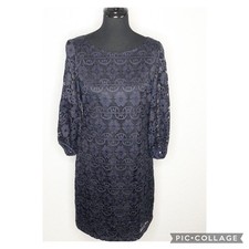 Eliza J navy blue black floral lace overlay sheath dress size 8