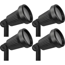 Sterno Home Ribbed 20W Cast Aluminum Halogen Outdoor Spotlight, Black (4 Pack)
