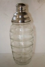 Clear Glass MCM, Cocktail Shaker, Embossed Rings 11" Tall,  Late 1940's-50's