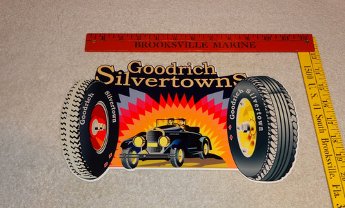 VINTAGE GOODRICH SILVERTOWN TIRES AUTOMOBILE PORCELAIN METAL GASOLINE & OIL SIGN