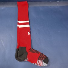 Under Armour Men 7-8.5 Women 6-10 Over the Calf Soccer Socks Red w/White Stripes