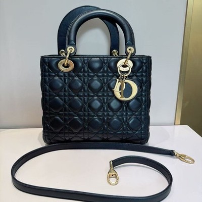 Dior Medium Lady Dior Bag Black Cannage Lambskin 100%authentic--