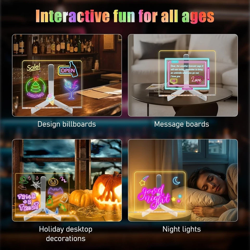 LED Note Board with Colors Light Up Acrylic Dry Erase Board for Kids and Office - Image 4 of 4