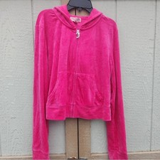 Juicy Couture Y2k Velour Hoodie Jacket Bling Rhinestone Vixen Pink Full Zip L