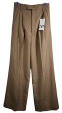 Zara Women's XS Khaki High-Waisted Wide Leg Full Length Dress Pants