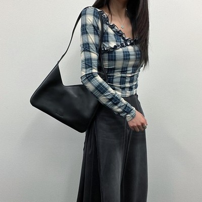PRADA Black Leather Hobo Shoulder Bag Minimalist Vintage w/ Dust Bag Card