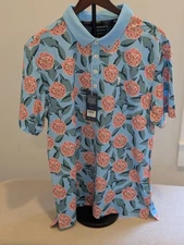 William Murray Golf Polo Shirt Men’s Large  Tropical Mums Light Blue Floral NWT