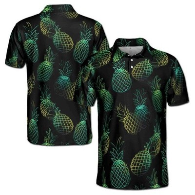 Funny Neon Pineapple Dark Golf Polo Shirt S-5XL Colorful