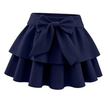 Girls Bow Mini Skirts Kids Elastic High Waisted Ruffle 9-10 Years Navy Blue