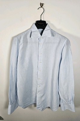 Emanuele Maffeis 100% Leinen Hemd Herren 16 Hellblau Tailored Medium Italy
