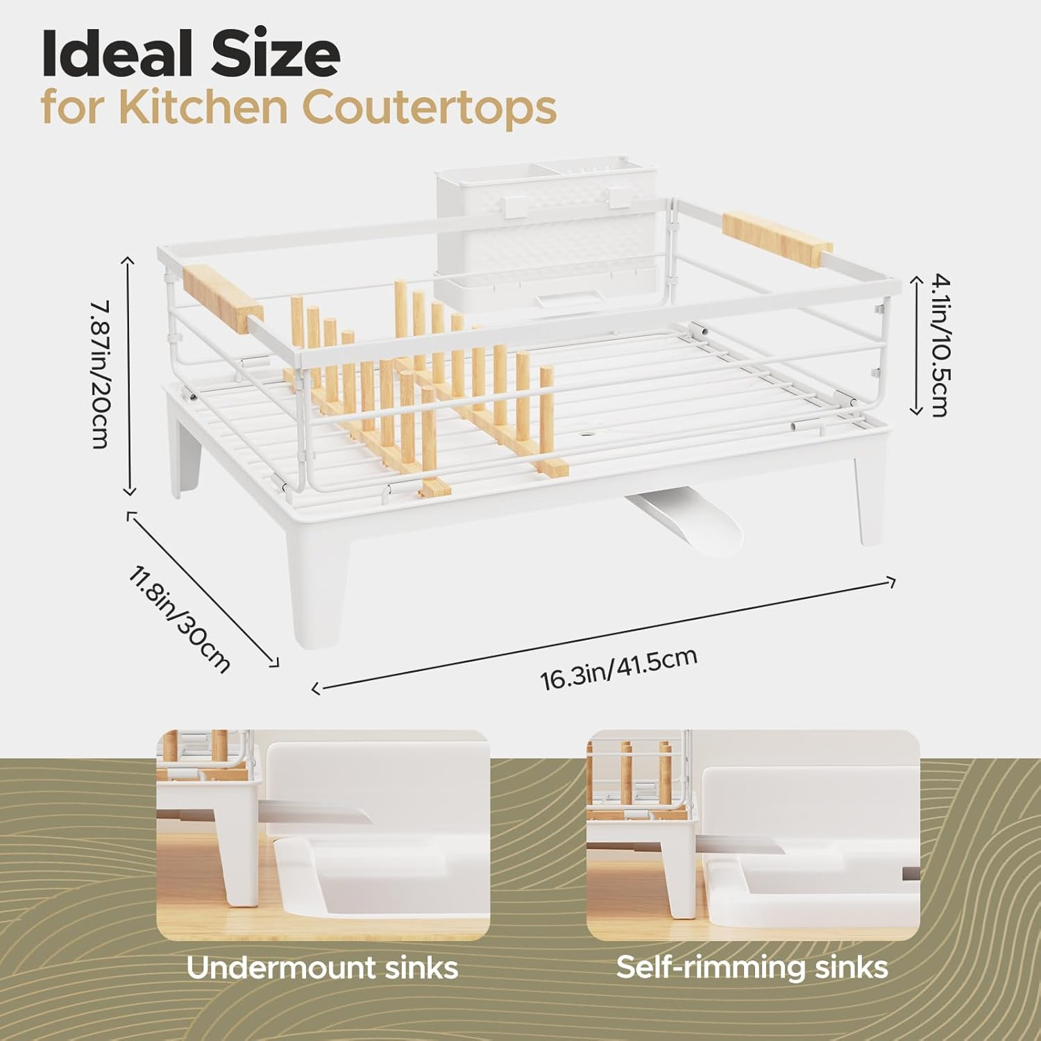 JYPS Dish Drying Rack for Kitchen Counter Decor with Drainboard White 