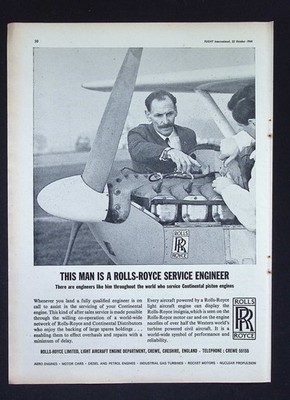 Original 1964 Werbung Rolls-Royce Continental Kolben Flugzeugmotoren