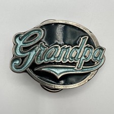 Vintage 80s Belt Buckle Silver Tone Pewter Blue Enamel American Retro Jewelry
