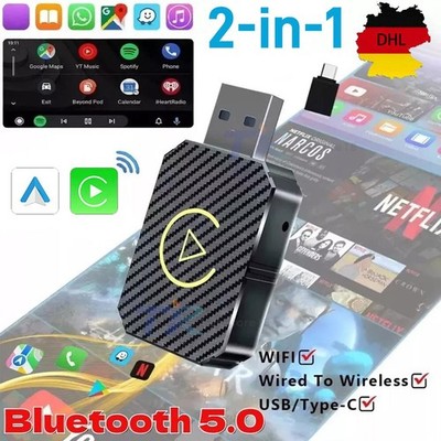2in1 Drahtloser Carplay & Android Auto Adapter USB Auto Dongle Mini Connect Box