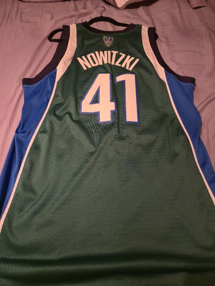 Camiseta NBA Reebok Dallas Mavericks Dirk Nowitzki #41 Hombres XL +2 Longitud COSIDA Verde Foto 2 de 2