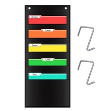 5 Pocket Hanging Wall File Organizer, Storage Pocket Chart, Wall Mount/Over T...