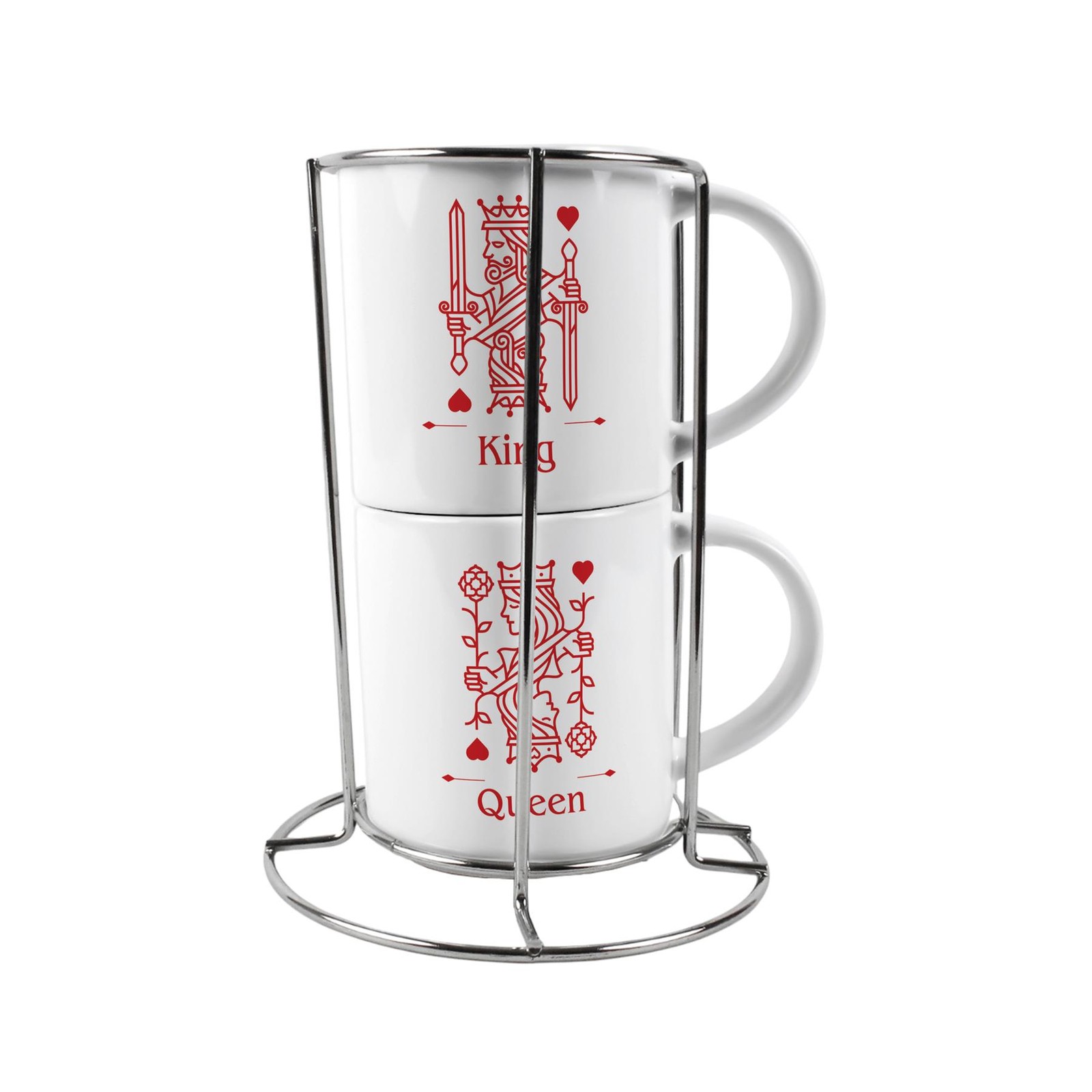 King & Queen Stacking Mugs Set Gift - Red Playing Cards Ceramic Cups Gift