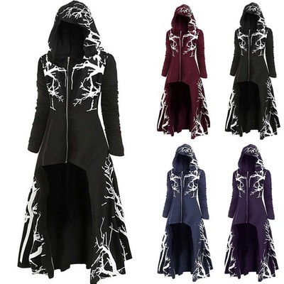 Women Gothic Hooded Steampunk Cloak Cape Coat Witch Cosplay Long Dress Jacket
