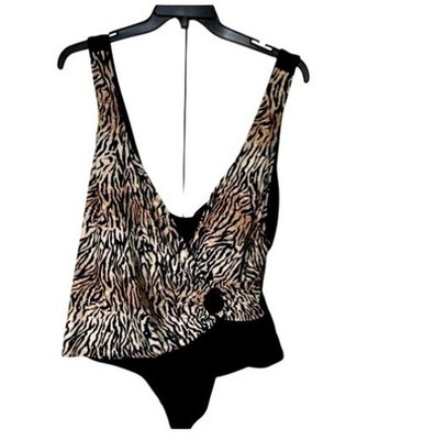Womens Black & Animal Print Tankini Swimsuit By White Stag 3X (22W/24W) Mobwife