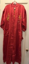New Vtg Red Satiny Rayon Embroidered Dragon Kimono Robe Sz M