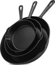 Utopia Kitchen Cast Iron Skillets 3 Piece Set, Chefs Pan, Pre Seasoned