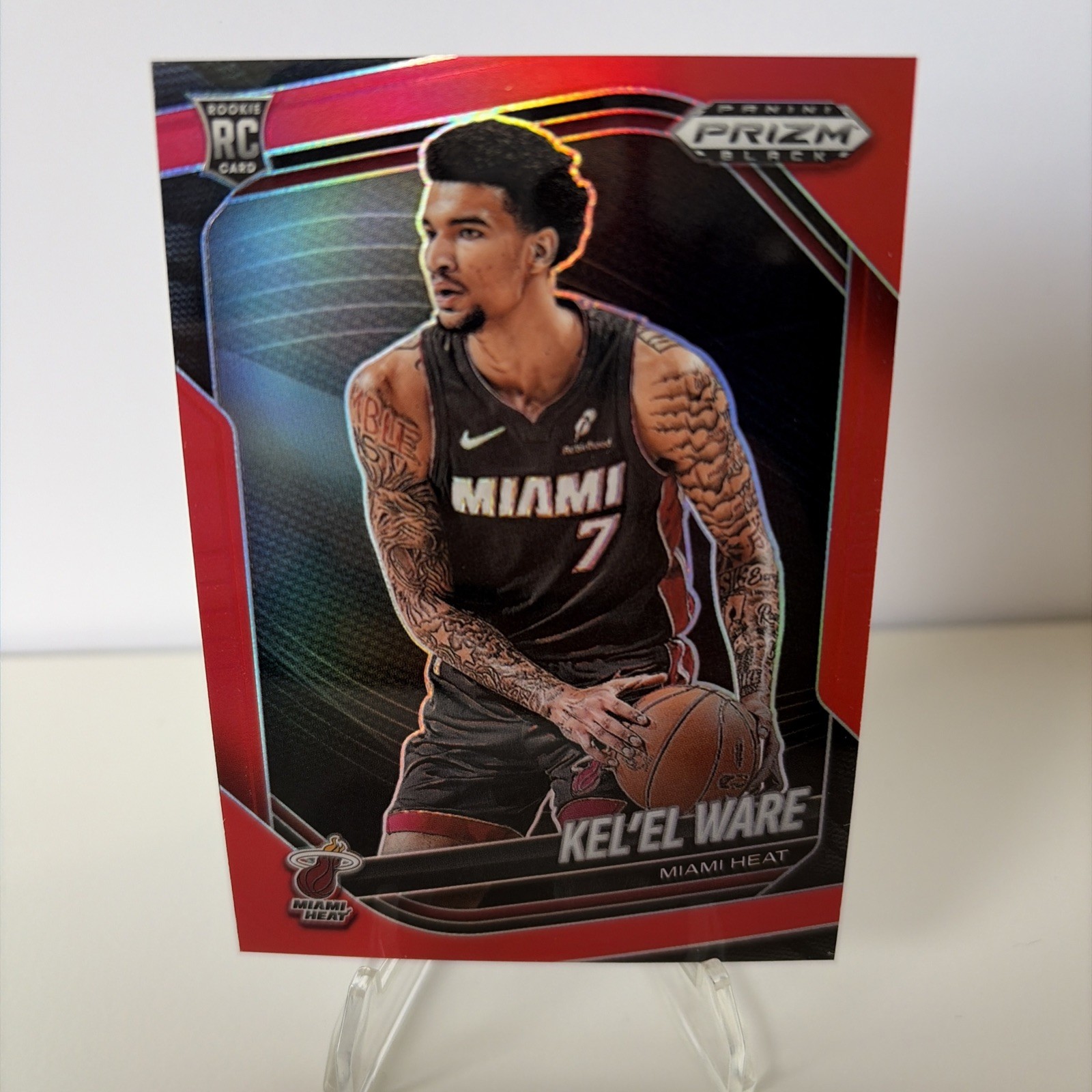 Kelel Ware 2024-25 Panini Prizm Black 19/299 Red RC Miami Heat #156
