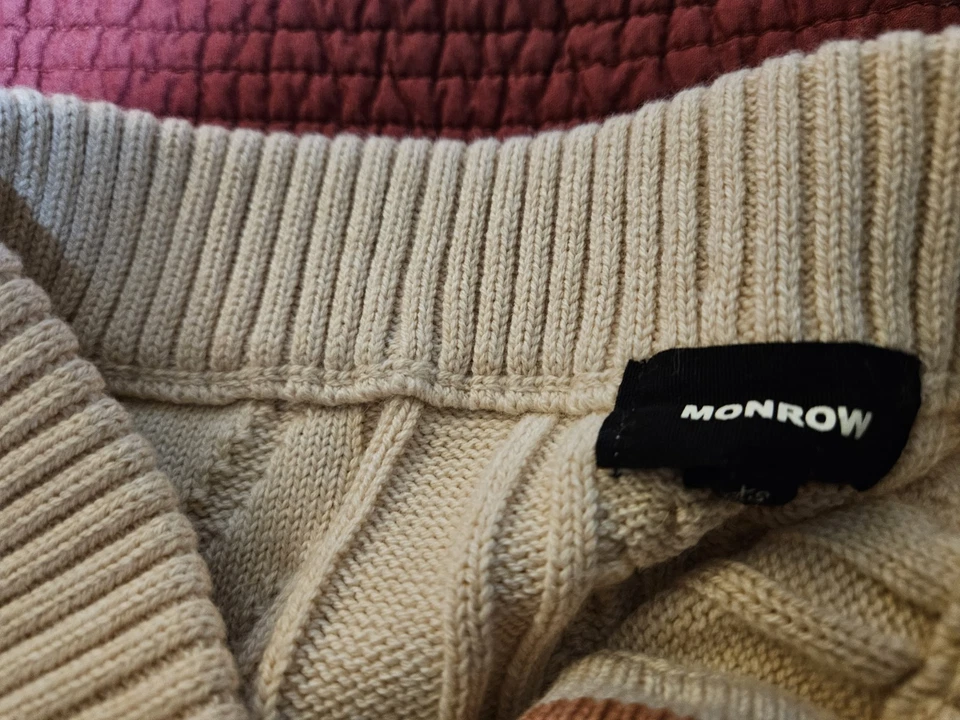 Minifalda Monrow para mujer beige algodón lana lápiz tejido con cable acanalado talla S Foto 2 de 4