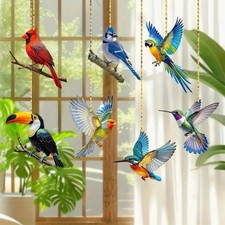 Flat Acrylic Bird Snowman Car Mirror Decoration Garden Window Hanging Ornaments