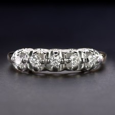 VINTAGE DIAMOND STACKING BAND WEDDING RING TWO TONE 14k YELLOW GOLD ILLUSION