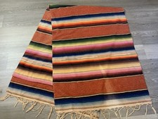 Vintage Mexican Serape Blanket, Woven Stripes, Southwest, Half, Cotton, As Is