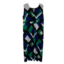 Catherines Sleeveless Maxi Dress Surplice Elastic Waist Size 4X Bold Geometric