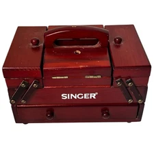 Singer Wood Accordion Sewing Box With Drawers And Thread Vintage: Missing Knob