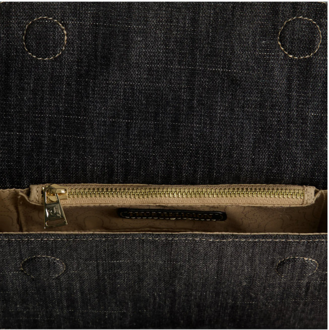 TRUE RELIGION Frayed Black Denim Flap Crossbody Handbag Gold Horseshoe Logo NWOT thumbnail 3