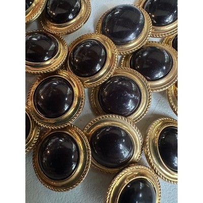 Vintage Style Black and Gold Rope Border Shank Buttons Set of 24 0.75 Inch