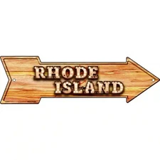 Rhode Island Bulb Lettering With State Flag Novelty Metal Arrow Sign