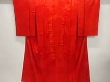 7794678: JAPANESE KIMONO / ANTIQUE JUBAN / WOVEN CHRYSANTHEMUM PATTERN DELAINE