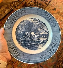 Currier & Ives 'The Old Grist Mill' Blue Dinner Plate by Royal China — listing 6