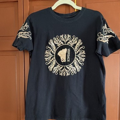 Versace Men's Black Gold Embroidered Medusa Graphic Cotton T-Shirt Size S
