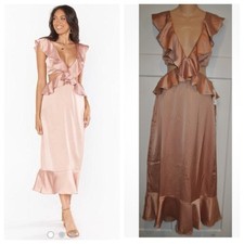 Show Me Your Mumu Zoey Midi Dress in Rose Gold Luxe Satin XS NWT