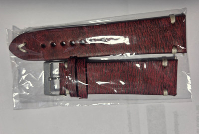RED 24mm Retro Genuine Leather Watch Strap/Band with Buckle