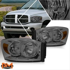 For 06-09 Dodge Ram 1500-3500 Smoked Lens Headlights Amber Corner Singal Lamps