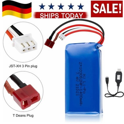 7.4V 1400mAh T Deans Battery for WLtoys 4WD RC Cars A959-B A969-B A979-B K929-B
