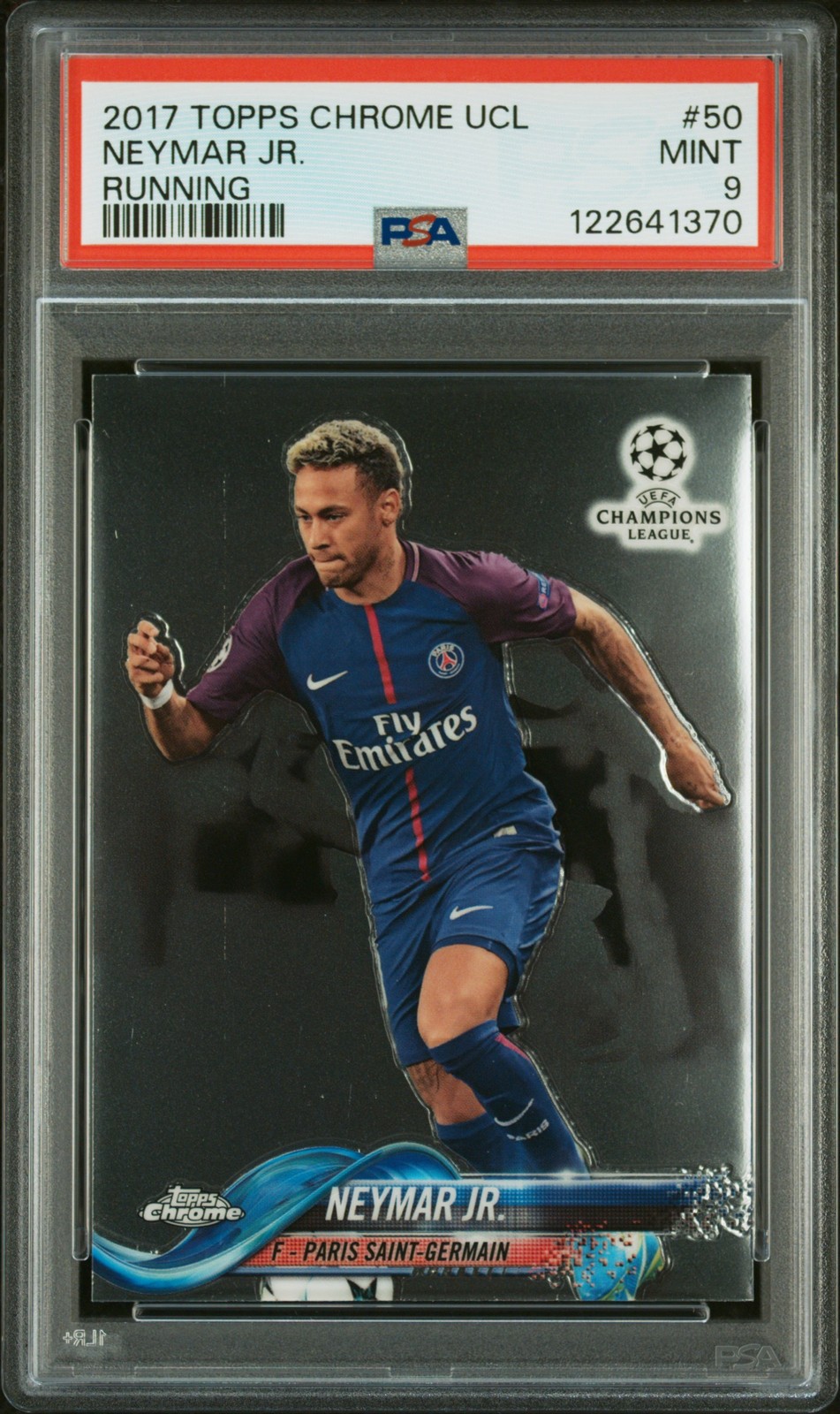 2017 TOPPS CHROME CHAMPIONS LEAGUE RUNNING #50 NEYMAR JR. PSA 9