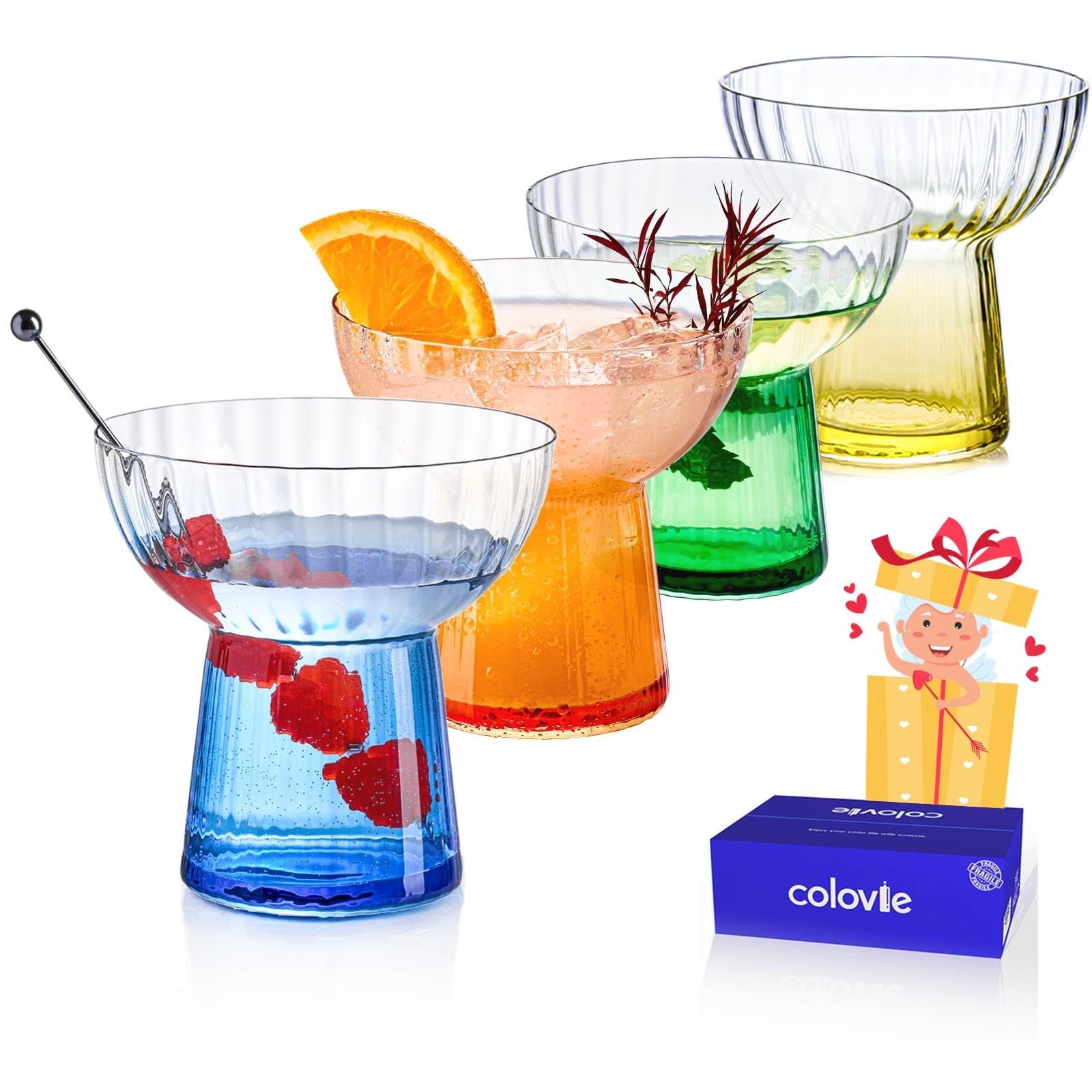 Martini Glasses, Cocktail Glasses set of 4, Stemless Margarita Glasses, Cryst...