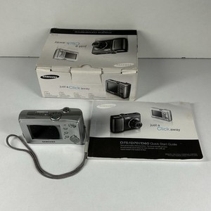 Samsung D75 7.2MP Compact Digital Camera Silver w/Box Manual Working