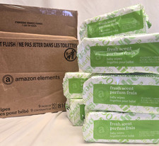 9 PACKS 810 Count Amazon Elements Baby Wipes 9 FRESH SCENT Flip-Top Packs