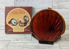 Vintage Clam Shell Slim Fold Plain & Magnifying Double Folding Mirror 5.5"