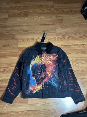 First Row Flame Skull Goth Emo Jacket Men's Small Multicolor Ghost rider Work